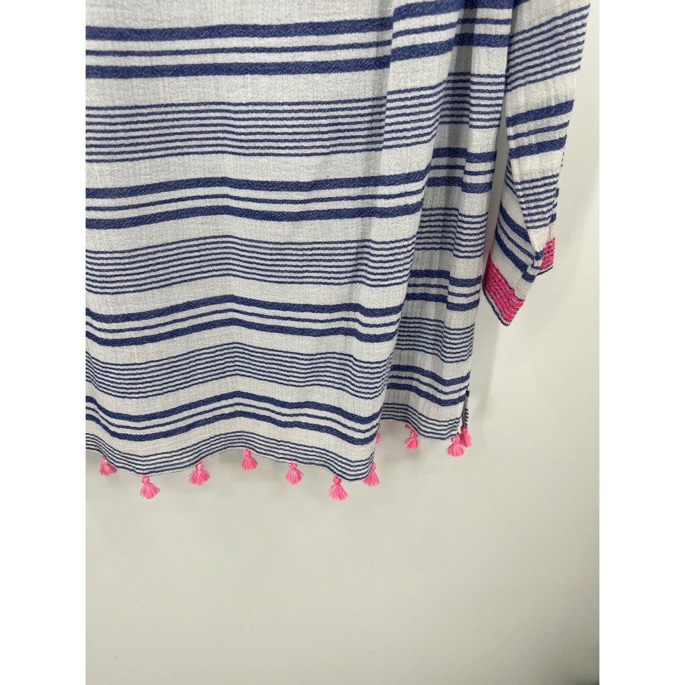 Vineyard Vines Bungalow Stripe XL Tassel Trim Cotton Swim Coverup Top Pink - Picture 3 of 6